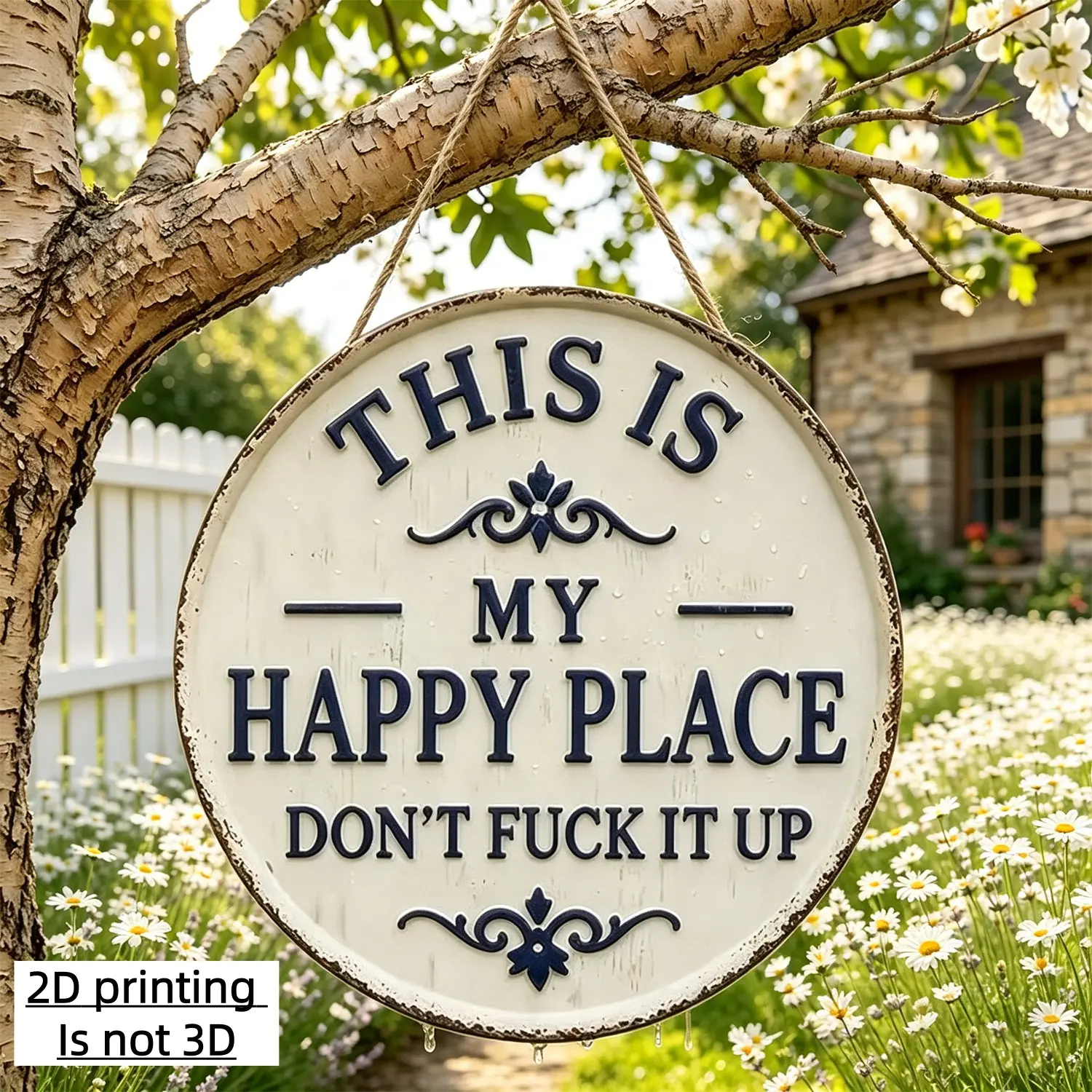 Welcome Sign for Front Door Round Metal Welcome to My Happy Place Plaque for Home Office Bedroom Kitchen Dining or Bar Decor 8x8in/12x12in summerwins