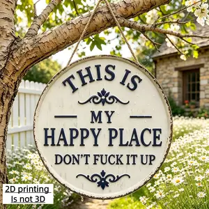 Welcome Sign for Front Door Round Metal Welcome to My Happy Place Plaque for Home Office Bedroom Kitchen Dining or Bar Decor 8x8in/12x12in