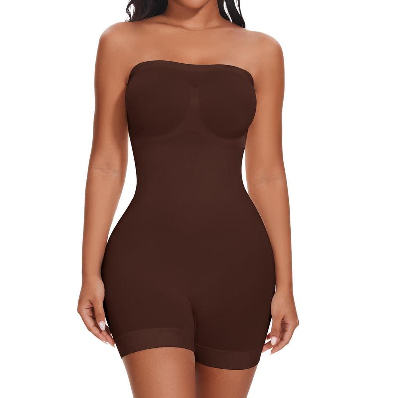 Women Tummy Control Shapewear Strapless Shortie Bodysuit   Butt Lifter Body Shaper with Removable Straps, Off Shoulder Strapless Mid Thigh Jumpsuit Tops for Under Dresses, Lady Comfort Farbic Underwear Womenswear Springtok