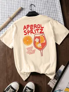 Women's Summer Short Sleeve Round Neck T-Shirt, Aperol Spritz Graphic Tee, Y2K Aesthetic Oversized Spring, Soft Cotton Casual Top