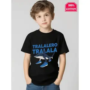 Silk Milk Fabric Italian Brainrot T Shirt For Boys I Ching Tralalero Tralala Shark Print Soft Breathable Short Sleeve Summer Top Unique Youth Streetwear