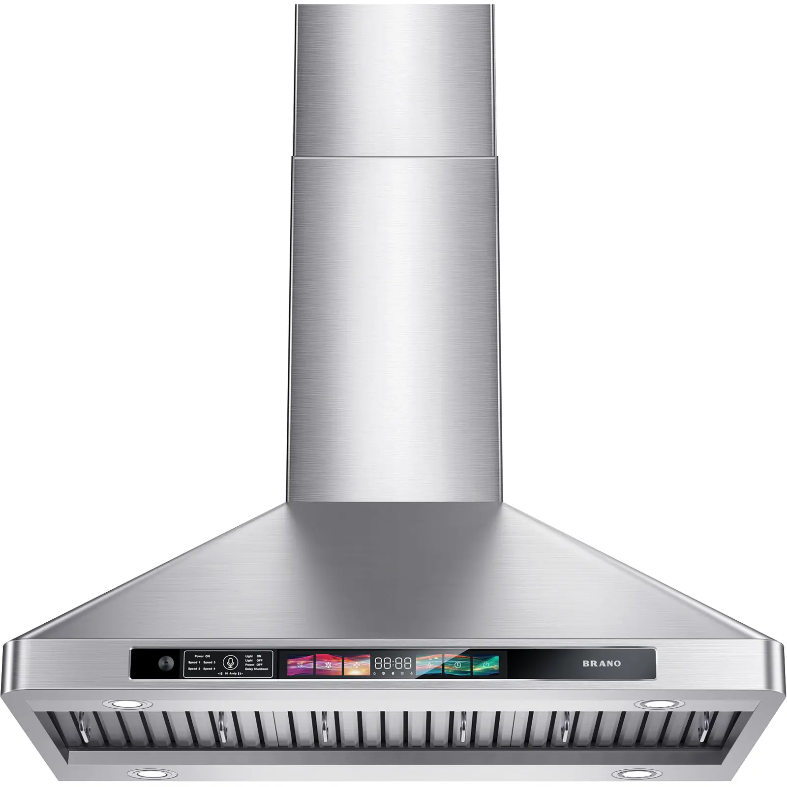 900 CFM Professional Wall Mounted Range Hood with Stainless Steel Baffle Filter, Smart Voice & Gesture Control, 4 LED Lights for Heavy Cooking