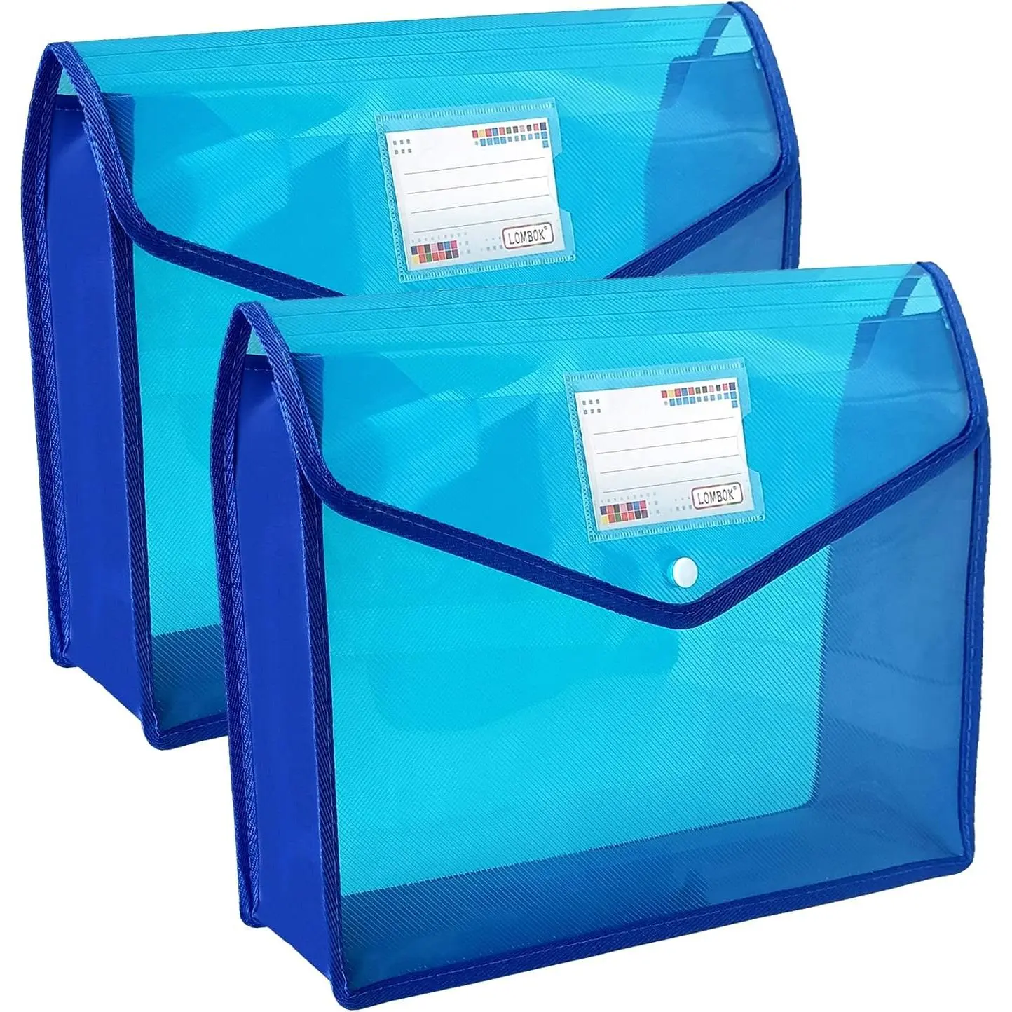 Plastic File Folders Legal Size 2 count, Expandable Document Folder with Snap Button Closure, A4 Expanding File Wallet Envelopes Pouch with Label Pocket, Blue
