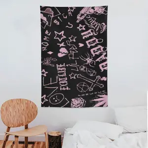 Tattoo Art Tapestry, Lil Peep Wall Hanging, Exit Life Emo Rap Decor, Hellboy Aesthetic Room Art, Sad Boy Pink and Black Wall Poster, Vintage Rap Legend Decor, Dorm Room Essentials, Gift for Peep Fans