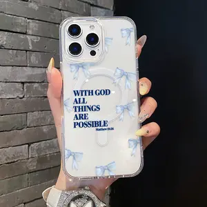 Magnetic Soft Case for iPhoneX/11/12/13/14/15/16/17/Air/Plus/promax, Samsung S25, S24, S23, S22, S21 Ultra, Plus, FE,Bows with God's Promise MagSafe Compatible,Aesthetic Pattern Design Lightweight,AntiScratch,and Trendy