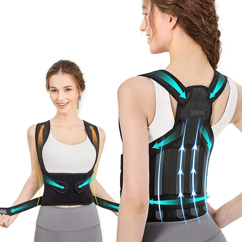 Back Posture Correction Belt - Adjustable Posture Trainer, Stretch Mesh Spine Neck Support Brace, Shoulder Opener, Anti-Hunchback Pressure Straightening Strap (Fitness Sports & Outdoor Accessory), Carbon Steel & Resin, Adjustable Slouch Correction Strap