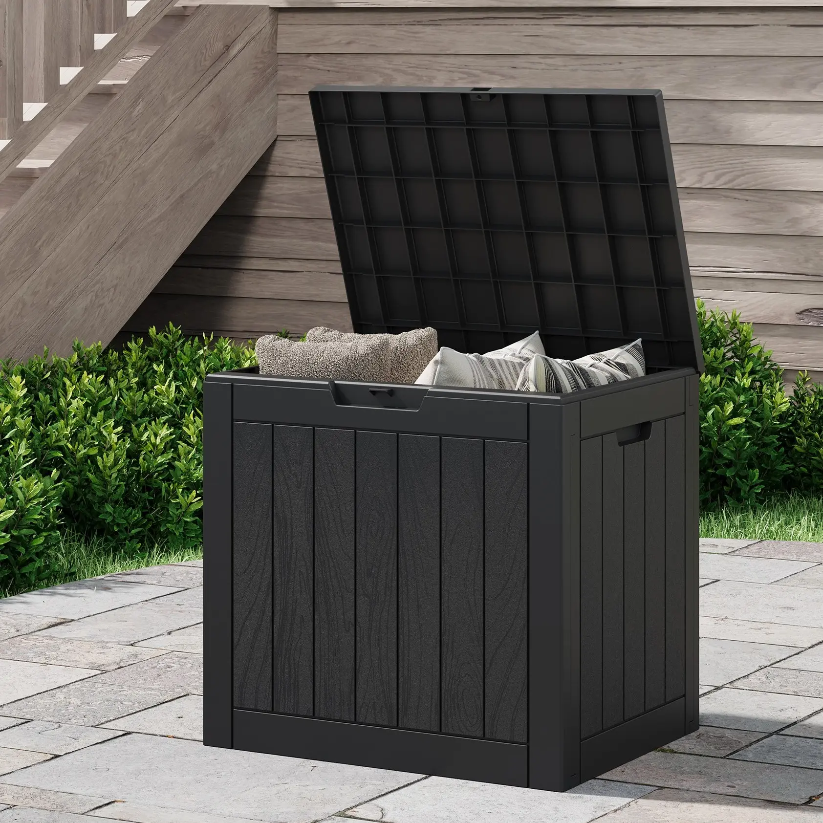 31-Gal Resin Deck Box, Weatherproof Outdoor Storage Box  – Large Home & Garden Organizer for Cushions, Tools, Pool Accessories