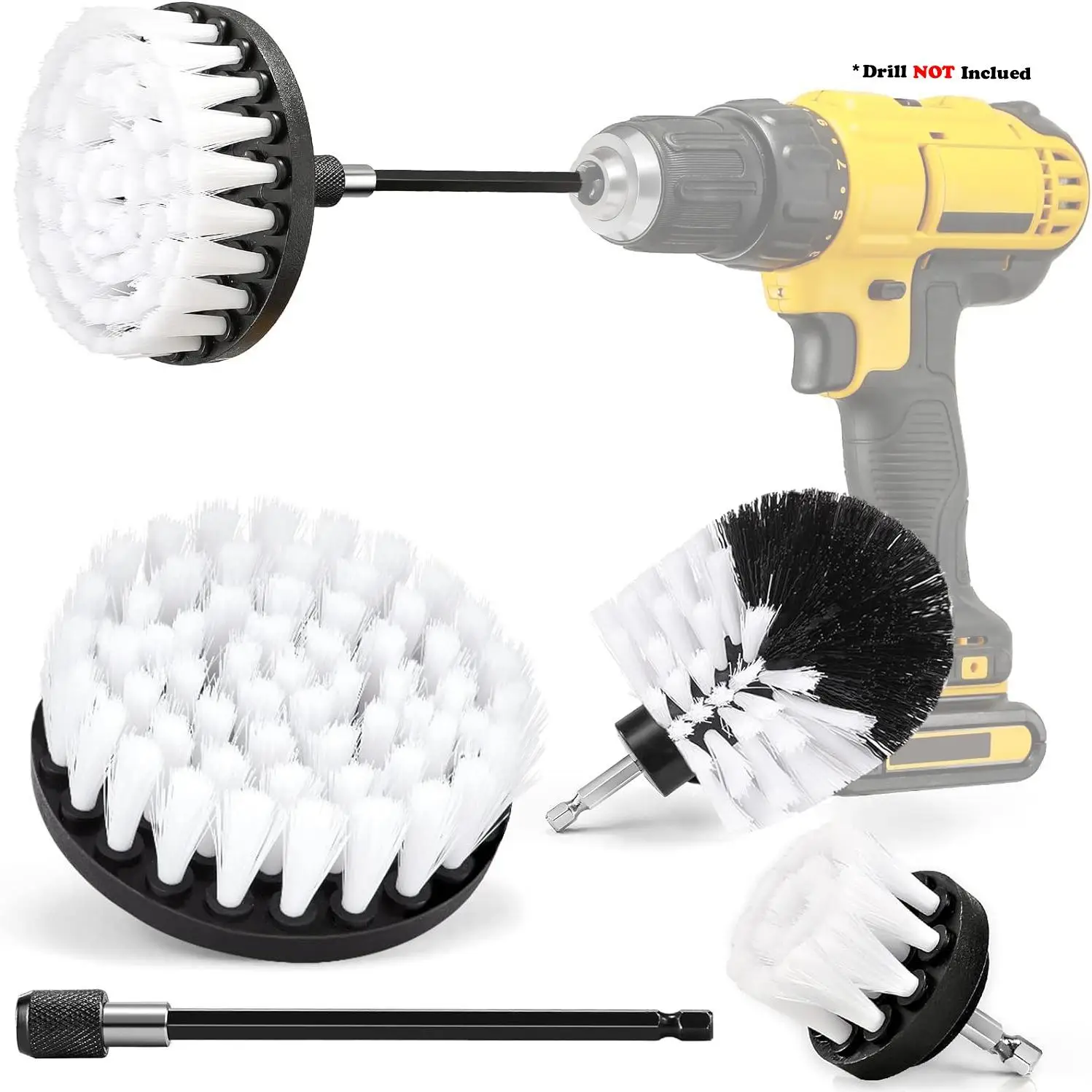 Electric Drill Brush Attachment Set, Power Scrubber Brush Cleaning Kit, Multi-functional Electric Drill Brush for Car, Boat, Seat, Rug, Floor & Tile,
