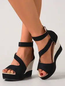 Women's Bohemian Style Wedge Roman Sandals, Open-Toe Heeled Shoes, Comfortable and Fashionable, Perfect for Summer Wear