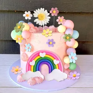 LaVenty cake shed cake topper gender reveal 34 PCS Boho Daisy Cake Topper Retro Hippie Groovy Cake Decorations with Rainbow Balls for Baby Shower & Bachelorette Party Supplies