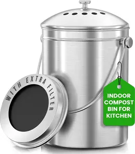 Utopia Kitchen Countertop Compost Bin Kitchen with Charcoal Filter - Stainless Steel Kitchen Compost Bin Countertop - Ideal Kitchen Essentials or Small Composter for Under The Sink Trash