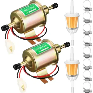 2 Pcs Electric Fuel Pump Kit 12v Universal Low Pressure 4-7 Psi Gas Diesel Inline Pump with 2 Fuel Filter and 8 Hose Clamp Carburetor Hep-02a Lawn Mower Transfer Machine(Gold)