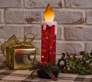 12" Illuminated Mercury Glass Candlestick with Greenery by Valerie 12" Illuminated Mercury Glass Candlestick with Greenery by Valerie