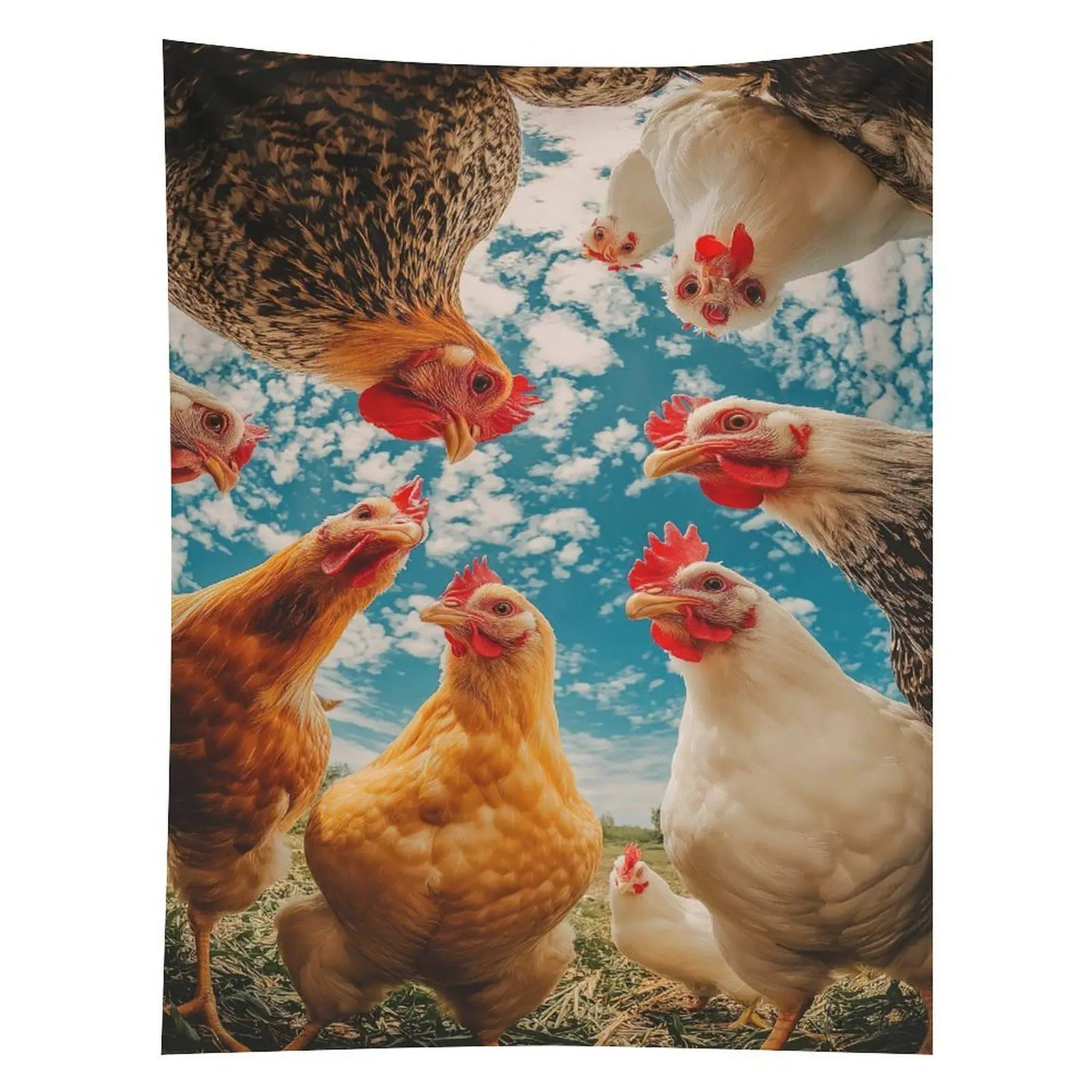 Funny Chicken Selfie Tapestry Farm Hen Sky Photo Wall Hanging Decor