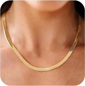 Tewiky Exquisite Gold Necklaces for Women, Dainty Gold Herringbone Choker Necklace Thin Layered Snake Chain Jewelry for Gifts and Teen Gifts，Valentine's Day Gift