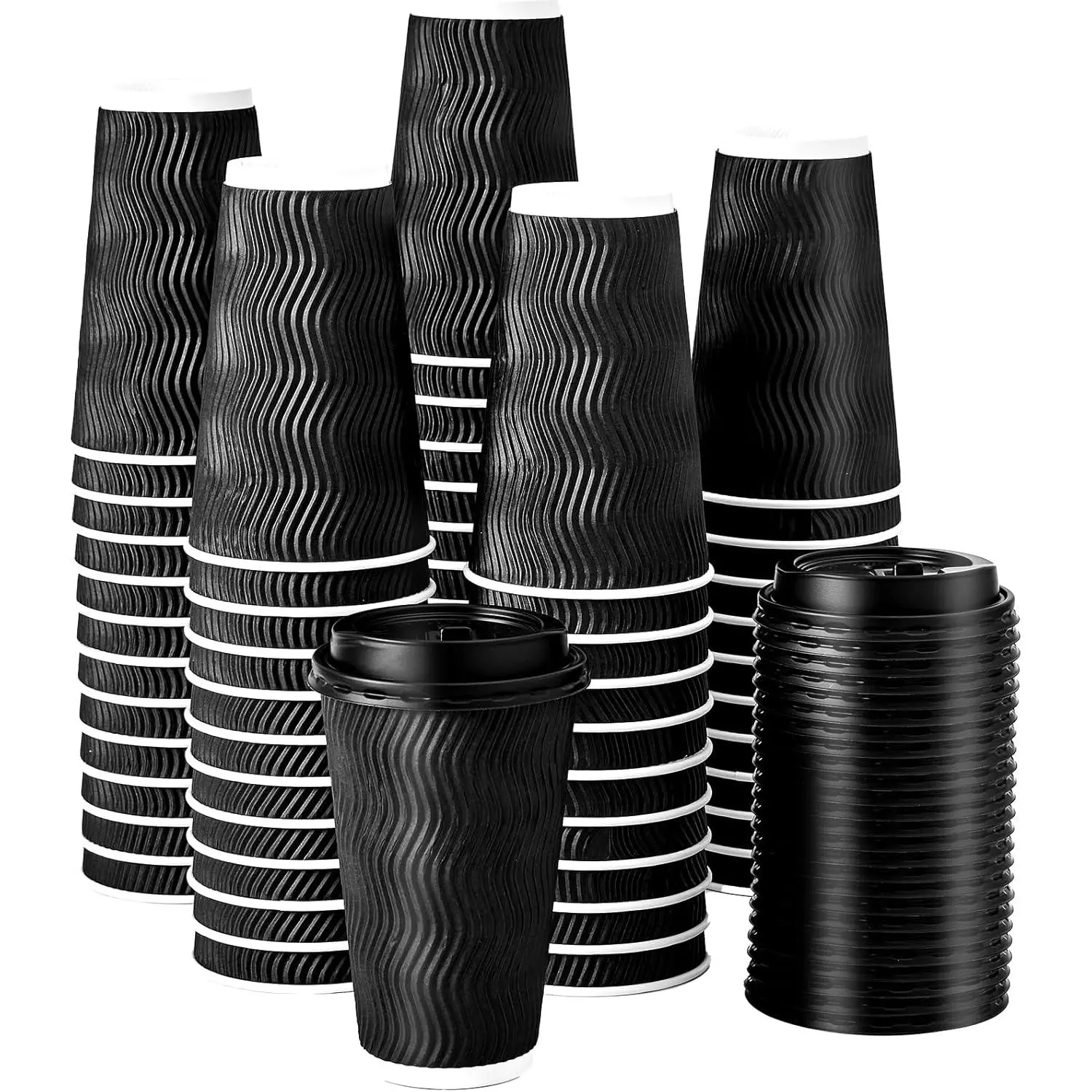 16 oz Coffee Cups with , 60 Pack Insulated Corrugated Paper Cups, Disposable Coffee Cups for Water, Juice, Coffee (Black 16 oz) Yifanyou Sports