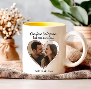 Personalized Photo Mug for Couples, Custom Picture Mug with Names, First Valentine Keepsake Gift, Romantic Photo Mug