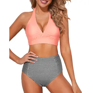 Tempt Me Women Two Piece High Waisted Bikini Set Swimsuits Push Up Halter Tummy Control Bottoms Bathing Suits