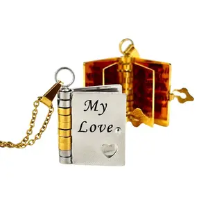 Couples' Gold Hardware Chain & Link Necklace with Mini "My Love" Flip Book Pendant and "It's You It's Always Been You" Quote, Romantic Costume Jewelry for Anniversary, Valentine's Day Gifts