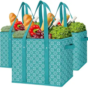 Reusable Grocery Bags [3 Pack], Large Tote Water Resistant Shopping Bags, Foldable Storage, can be used for Clothes, Shoes and picnics,Green