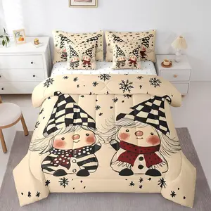 Santa Claus Bed in a Bag,7 Pieces,Cute Christmas Dwarves Comforter Set,Winter Snowflake Bedding Sets with Comforter,Sheets,Pillowcases & Shams