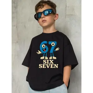 Young Boy's 67 Cartoon Numeric Graphic Cotton T-Shirt, Black With Fun Numeric Pattern Perfect Gifts To Christmas, Game Day, Sports Party Exquisite Shirts For Holiday Young Boy T-Shirt Loves - 67 Cartoon Numeric, Kids Summer/Fall Clothes, Round Neck Casual