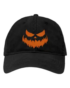 Scary Face Jack O Lantern Pumpkin Halloween Embroidered Deluxe Dad Hat