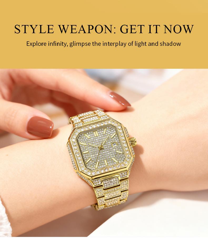 【TikTokShopStockUp】Luxury Ladies' Watch Valentine’s Day Gift  Square Dial Diamond-Encrusted Quartz Watch - Fashionable, Sparkling & Versatile, Timeless Classic Design, Comes with Watch Adjustment Tool & Gift Box | Perfect Christmas Gift