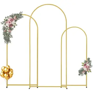 VEVOR Arch Backdrop Stand, 6Ft, 5Ft & 4Ft, Set of 3 Balloon Metal Arch Stand for Ceremony, Gold Wedding Arch Backdrop Stand, Fit for Birthday Party, Baby Shower, Graduations, Holiday