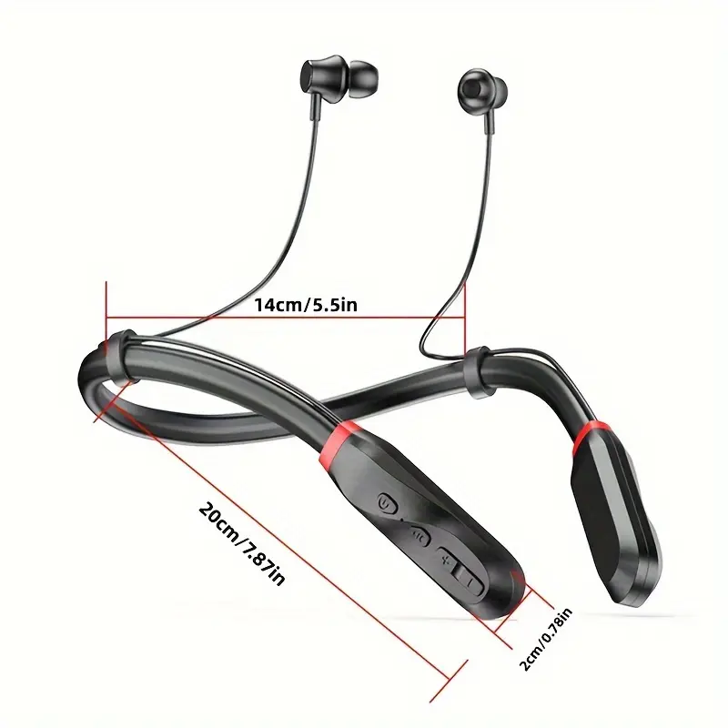 Sports Wireless Neckband Headphones - Closed-Back Earbuds with Solid Stereo Audio, Noise Cancellation Mic, Media Control, Type-C Charging for Running, Cellphones Compatibility, Button, Headset, Electronic, Music, Rechargeable Battery, Plastic, Cable, Ster