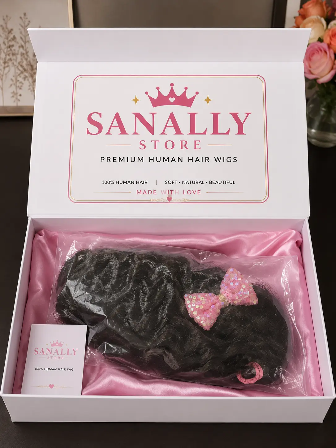Sanally Store 4x4 HD Lace Closure Kids' Curly Hair Extensions with Adjustable Elastic Band, Pre-Plucked Hairline for Natural Look, No Shedding