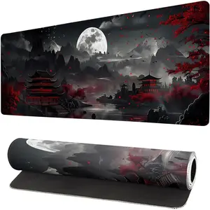 Extended Gaming Mouse Pad, Large Desk Mat XL Anime Mouse Pad Waterproof with Stitched Edges, Non-Slip Desktop Pad for Home and Office, Level Up Your 24x14 Inch (Night Lake)