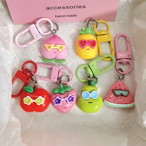 6/24Pcs Creative Sunglasses Fruit Fun Keychain Cartoon Peach Bag Pendant Couple Girlfriend Gift Accessories Handmade Keychain