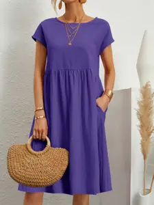 2026 Women's Summer Basic Cotton Linen Gauze Dress, Loose Casual Beach Vacation Midi Dress, Flowy with Pockets, Solid Color