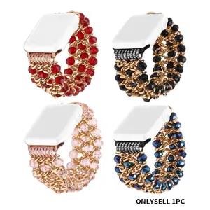 Bohemian Beaded Bracelet Strap for Apple Watch Series Ultra/se/11-1, Compatible with 38-49mm, Handmade Elastic Crystal Pearl Band