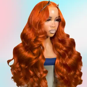 Ginger Wig Human Hair Wigs 13X4 Body Wave Ginger Orange Lace Frontal Wigs 200% Density Pre-Plucked With Baby Hair HD Transparent Lace #350 Colored Lace Front Wig Human Hair Wig For Women Long 40INCHES