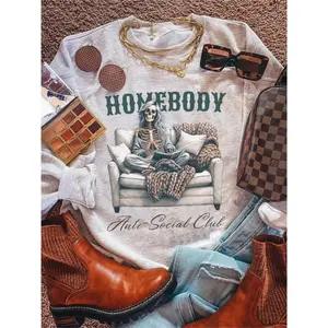 Homebody Anti-Social Club T-shirt, Cozy Casual Wear, Sweatshirt for Introverts, Skulls and Homebody Vibe Hoodie, Perfect for Relaxing Days