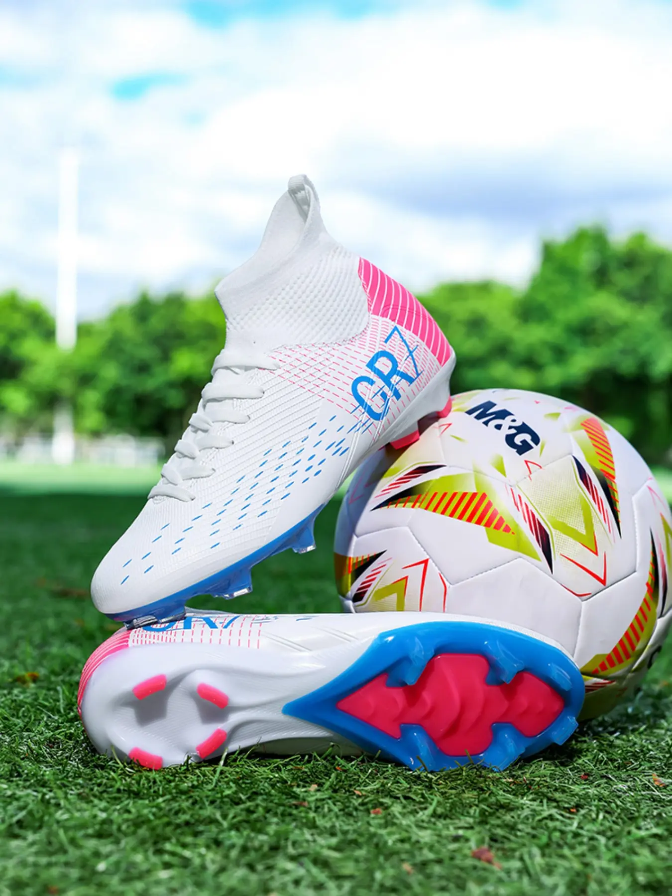 Men's High-Top Football Shoes Fg, Football Boots, Soccer Cleats, Breathable Anti-Slip Wear-Resistant, Outdoor Sports Cleats for Natural Grass, Professional Training & Matches