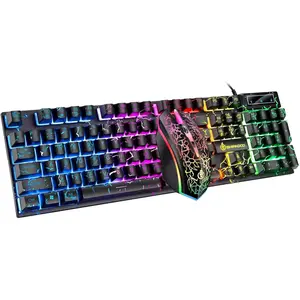 Wired Crack Rainbow Gaming Keyboard and Mouse Combo, 104 Keys Light Up Mechanical Feeling Computer Keyboard, Wired Gaming Keyboard and Mouse for PC MAC Xbox Gamer(Black)
