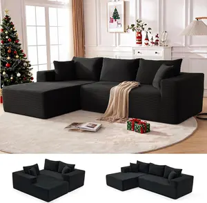 106" Oversized L-Shaped Reconfigurable Cloud Sofa Modular Sectional Sofa with Chaise, Boneless Comfy Corduroy Fluffy Couch with Deep Seat, Flexible Module Combination for Living Room, No Assembly, Side Pockets