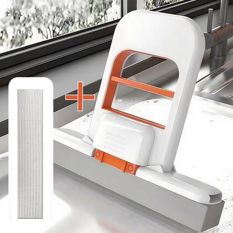 2025 New Upgrade Compact Portable Self-Squeezing Mop with Handle, Wet-Dry Cleaning System, Cotton Head for Multi-Surfaces, Bathroom-Kitchen Use, Small Space Storage (Orange + Sponge)
