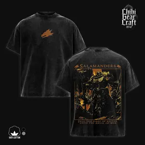 Warhammer 40K Salamanders Shirt Space Marine Vintage Washed Oversized Hoodie Retro Gaming Vulkan Graphic Tee Faded Streetwear Y2K Opium Grunge Merch Gift For Game Fan