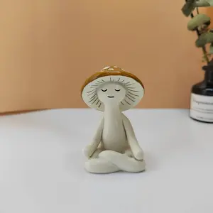 Cute Mushroom Design Ornament, 1 Count Meditation Yoga Mushroom Figurine, Meditation Decor for Home Office Desk, Home Decor, Room Decor
