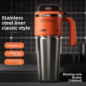 Classic Orange 1L Insulated Water Bottle | Portable Car Cup with One-Touch Open, Stainless Steel Inner for Outdoor Sports Tumbler Flasks