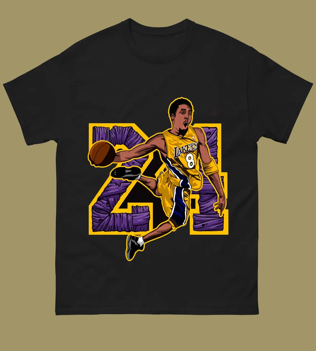 Kobe Bryant T-Shirt, Lakers Basketball Graphic Tee, Retro Purple Gold Frow Kobe Streetwear, Vintage Sports Caricature Fan Gift for Him