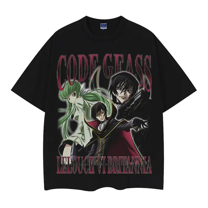 Code Geass "C.C." Vintage Oversized Tee Anime T-shirt 100% Cotton Original Design Men's Top Streetwear Casual Menswear Tshirt