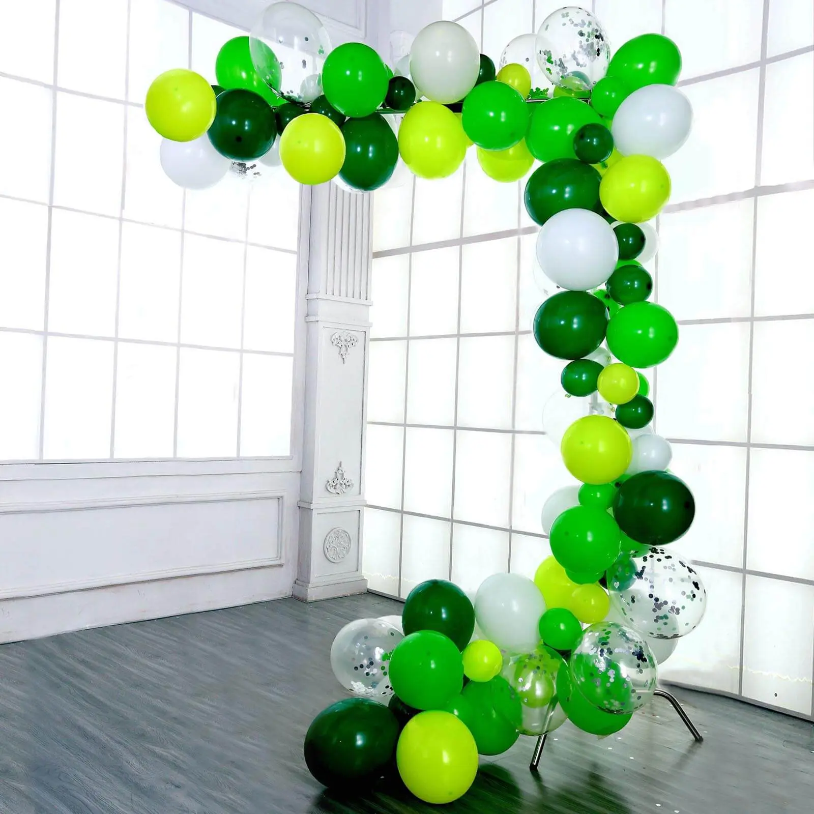 120-Pack Clear, Green and White DIY Balloon Garland Arch Party Kit for Graduation Decoration, Metal Balloon Arch