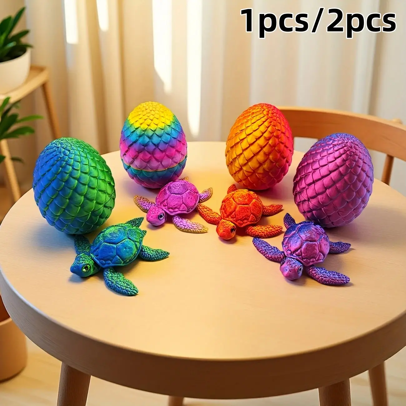 3D Printed Turtle and Egg Statue Set, Decorative Statues, Random Colors, Unique Eye Design, Perfect for Home Office Decor, Holiday Gift for Collectors