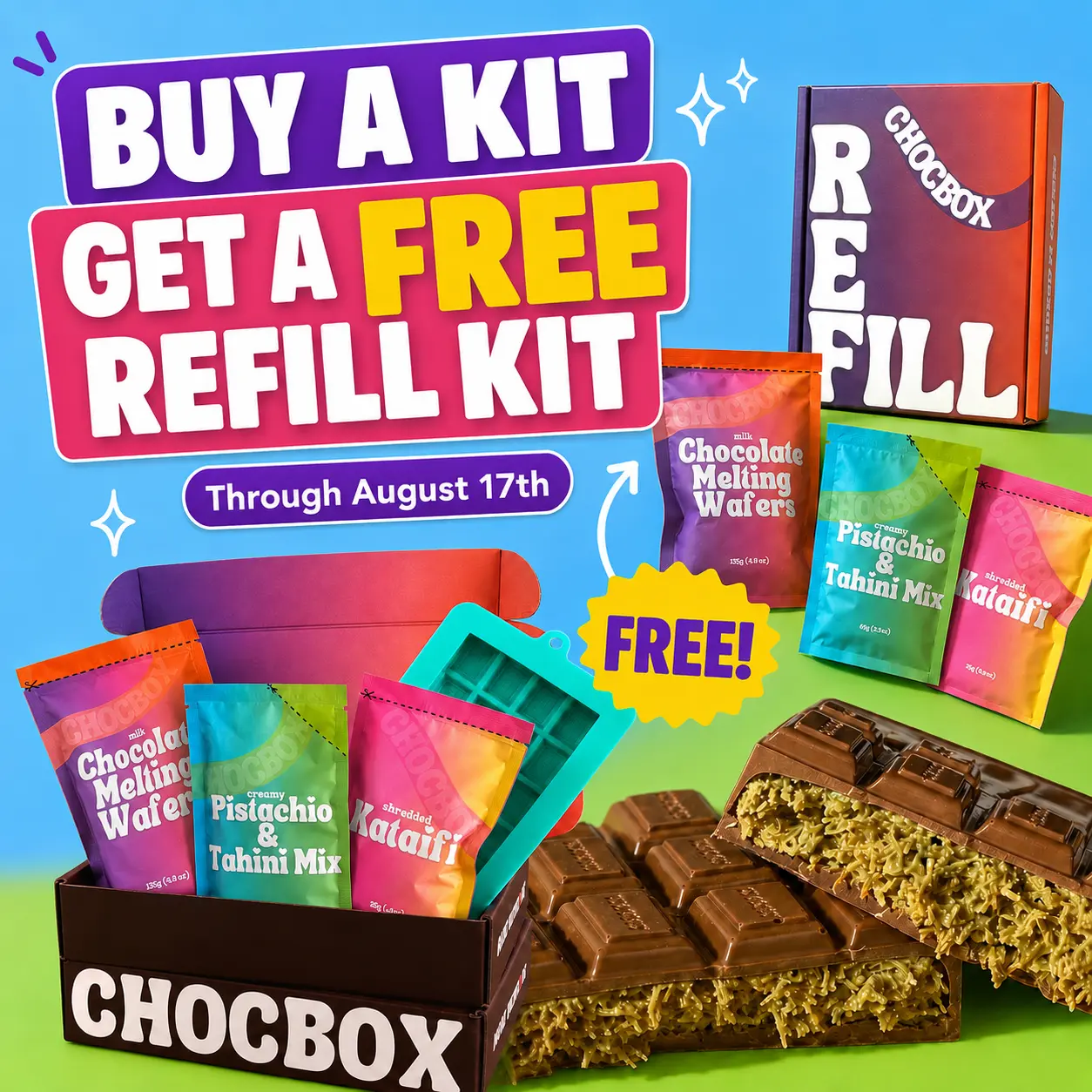Chocbox Dubai Chocolate Pistachio Knafeh Stuffed Chocolate Bar Kit With Reusable Chocolate Bar Mold Father's Day Gift