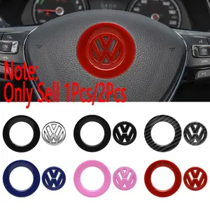 1/2Pcs ABS For Volkswagen VW Golf 5 6 7 Passat R Line Polo Gti Scirocco CC Tiguan Jetta Caddy T-ROC Car Interior Steering Wheel Emblem Badge Logo Cover Sticker Modification Auto Accessories